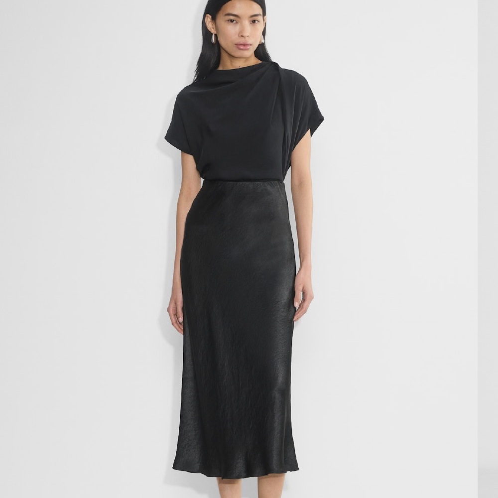 Aritzia Babaton Black Satin Slip Midi Skirt Size 2